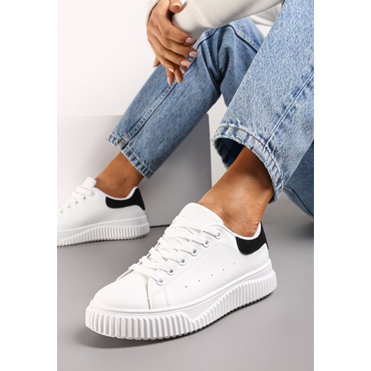 Biało-Czarne Sznurowane Sneakersy z Metaliczną Wstawką i Żłobieniami Komparre ze sklepu renee.pl w kategorii Buty sportowe damskie - zdjęcie 173194143