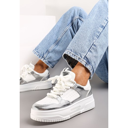 Biało-Srebrne Sneakersy na Platformie Wiązane na Szerokie Sznurowadła Viletra ze sklepu renee.pl w kategorii Buty sportowe damskie - zdjęcie 173194714