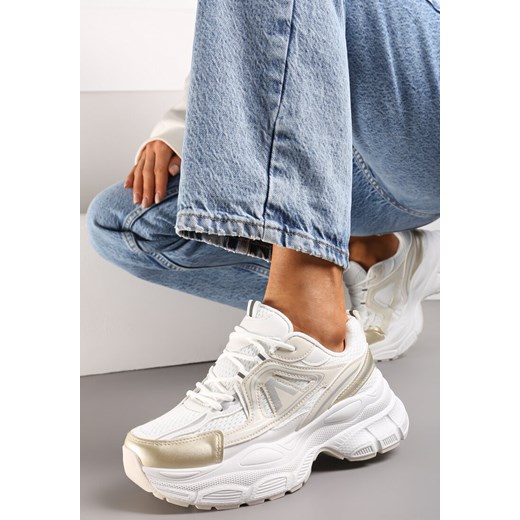 Złote Sneakersy z Siateczką i Wstawkami z Ekoskóry na Grubej Podeszwie Anirele ze sklepu renee.pl w kategorii Buty sportowe damskie - zdjęcie 173194854