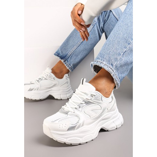 Biało-Srebrne Sneakersy na Masywnej Podeszwie z Siateczką Kubbia ze sklepu renee.pl w kategorii Buty sportowe damskie - zdjęcie 173194884