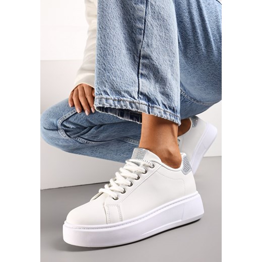 Biało-Srebrne Sneakersy Ozdobione Brokatem i Drobnymi Cyrkoniami Emavia ze sklepu renee.pl w kategorii Buty sportowe damskie - zdjęcie 173194934