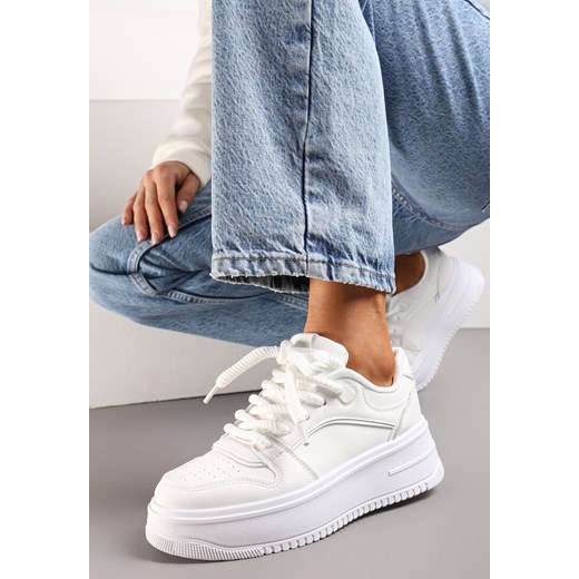 Białe Sznurowane Sneakersy na Platformie z Metalicznymi Wstawkami Arileva ze sklepu renee.pl w kategorii Buty sportowe damskie - zdjęcie 173194944