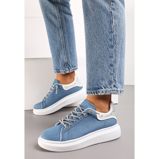 Niebieskie Sneakersy ze Wstawką z Brokatem i Cyrkoniami na Grubej Podeszwie Mimivia ze sklepu renee.pl w kategorii Buty sportowe damskie - zdjęcie 173194980
