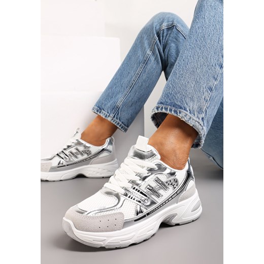 Srebrne Sneakersy na Grubej Podeszwie Ozdobione Przeszyciami Linarei Renee 36 renee.pl