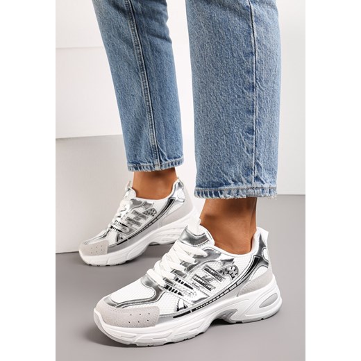 Srebrne Sneakersy na Grubej Podeszwie Ozdobione Przeszyciami Linarei Renee 37 renee.pl