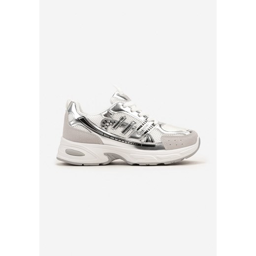Srebrne Sneakersy na Grubej Podeszwie Ozdobione Przeszyciami Linarei Renee 41 renee.pl