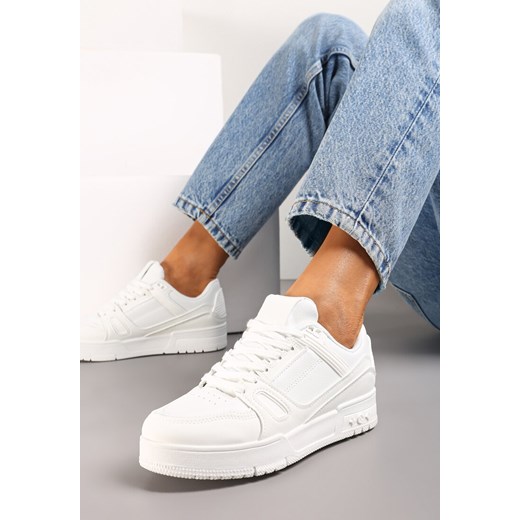 Białe Sznurowane Sneakersy z Przeszyciami na Grubej Podeszwie Sillvina ze sklepu renee.pl w kategorii Buty sportowe damskie - zdjęcie 173196844