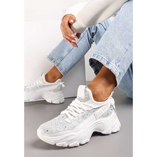 Białe Sneakersy z Błyszczącymi Cyrkonami i Napisem Halerin ze sklepu renee.pl w kategorii Buty sportowe damskie - zdjęcie 173196894