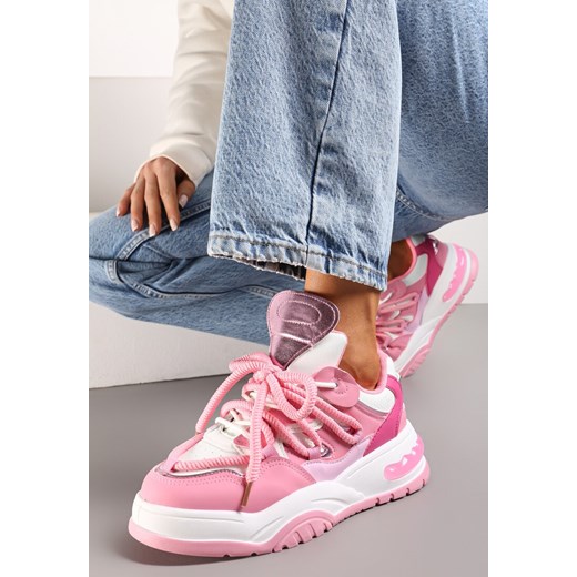 Różowe Sneakersy Ozdobione Kolorowymi i Metalicznymi Wstawkami na Grubej Podeszwie Oplevia ze sklepu renee.pl w kategorii Buty sportowe damskie - zdjęcie 173197514