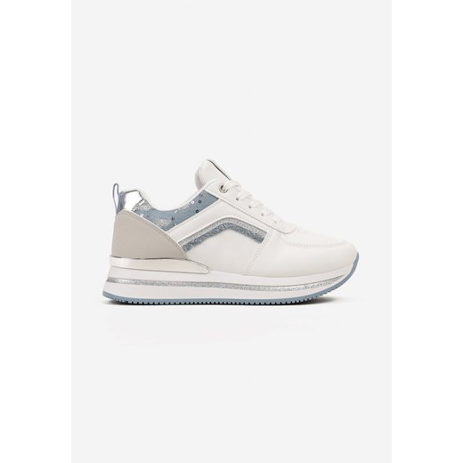 Biało-Niebieskie Sznurowane Sneakersy na Grubej Podeszwie z Cekinami i Brokatem Renee 38 renee.pl