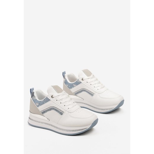 Biało-Niebieskie Sznurowane Sneakersy na Grubej Podeszwie z Cekinami i Brokatem Renee 37 renee.pl