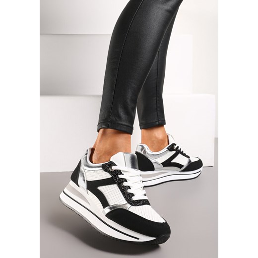 Biało-Czarne Sneakersy na Grubej Podeszwie w Paski Zdobione Brokatem Selarissa ze sklepu renee.pl w kategorii Buty sportowe damskie - zdjęcie 173199954