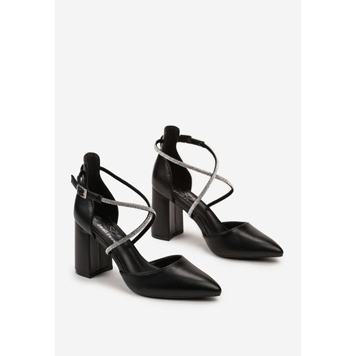 Czarne Czółenka z Cyrkoniami na Kwadratowym Słupku Rainel Renee 40 renee.pl