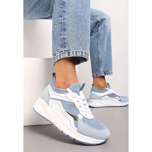 Niebieskie Sznurowane Sneakersy na Grubej Podeszwie z Błyszczącymi Wstawkami Nithirela ze sklepu renee.pl w kategorii Buty sportowe damskie - zdjęcie 173202153