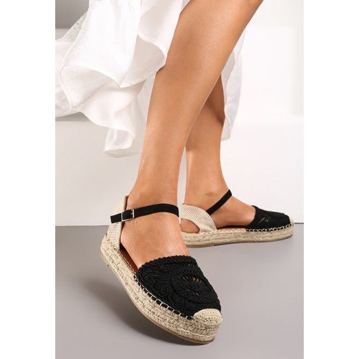 Czarne Ażurowe Espadryle na Grubej Podeszwie z Plecionki Avelvia ze sklepu renee.pl w kategorii Espadryle damskie - zdjęcie 173202610