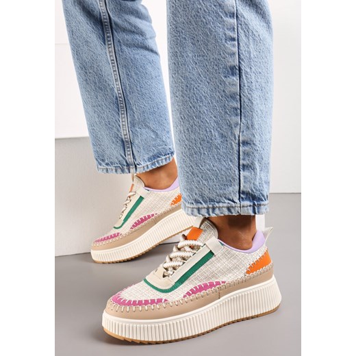 Beżowe Tweedowe Sneakersy na Platformie z Przeszyciem Orilenes ze sklepu renee.pl w kategorii Buty sportowe damskie - zdjęcie 173202710