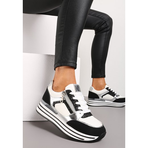 Czarne Sneakersy z Metalicznymi Wstawkami i Brokatem na Grubej Podeszwie Anova ze sklepu renee.pl w kategorii Buty sportowe damskie - zdjęcie 173202740