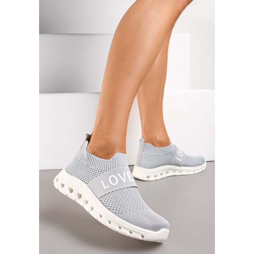 Szare Buty Sportowe z Napisem LOVE i Elastyczną Cholewką Alaissa ze sklepu renee.pl w kategorii Buty sportowe damskie - zdjęcie 173203234