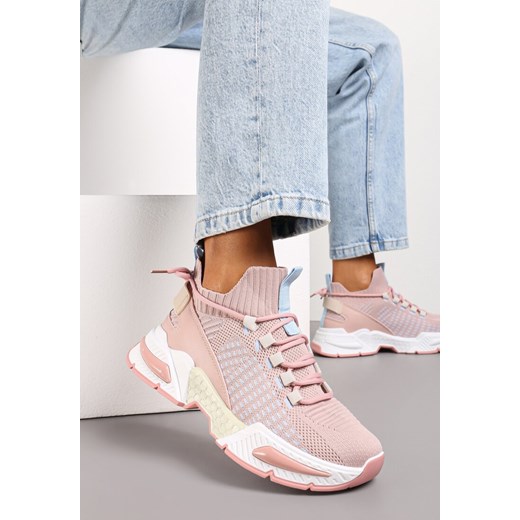 Różowe Sneakersy Sportowe na Grubej Podeszwie ze Skarpetkową Cholewką Xille ze sklepu renee.pl w kategorii Buty sportowe damskie - zdjęcie 173203861