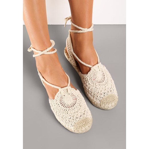 Beżowe Plecione Sandały Boho Wiązane Wokół Kostki Illara ze sklepu renee.pl w kategorii Espadryle damskie - zdjęcie 173205174