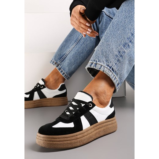 Czarno-Białe Sneakersy na Grubej Podeszwie z Ozdobnymi Przeszyciami Ysdole ze sklepu renee.pl w kategorii Buty sportowe damskie - zdjęcie 173212322