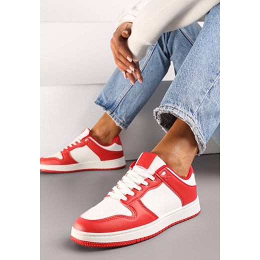 Biało-Czerwone Sznurowane Sneakersy na Płaskiej Podeszwie z Imitacji Skóry Bioriana ze sklepu renee.pl w kategorii Buty sportowe damskie - zdjęcie 173214333