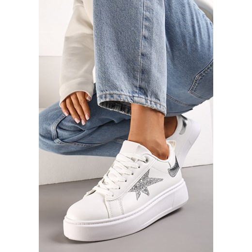 Białe Sznurowane Sneakersy na Niskiej Platformie z Brokatowymi Wstawkami Cominia ze sklepu renee.pl w kategorii Buty sportowe damskie - zdjęcie 173215540