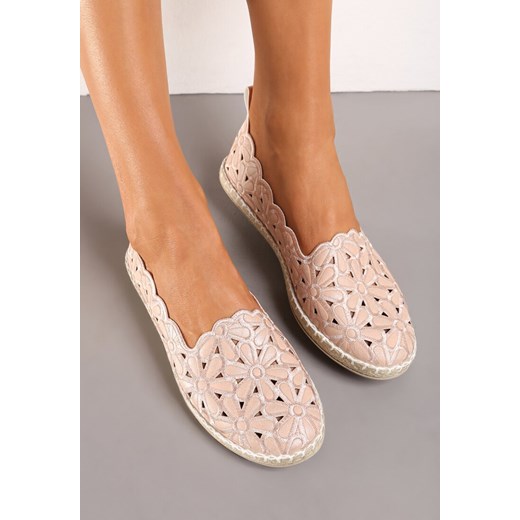 Beżowe Espadryle z Plecioną Podeszwą i Kwiatową Cholewką Lilalia Renee 37 renee.pl