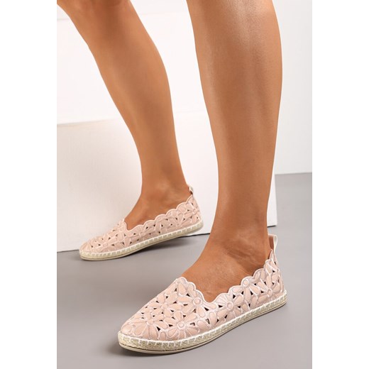 Beżowe Espadryle z Plecioną Podeszwą i Kwiatową Cholewką Lilalia Renee 38 renee.pl