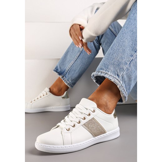 Biało-Złote Sneakersy Sznurowane Ozdobione Brokatem Vistasta ze sklepu renee.pl w kategorii Buty sportowe damskie - zdjęcie 173220760