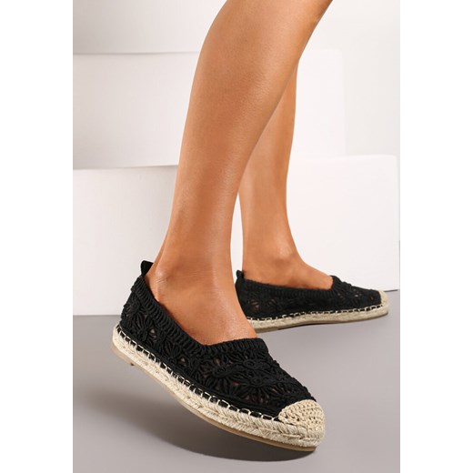 Czarne Espadryle na Plecionej Podeszwie z Ażurową Cholewką z Kwiatami Wavelet ze sklepu renee.pl w kategorii Espadryle damskie - zdjęcie 173220844
