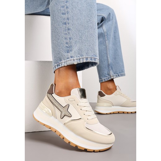 Beżowe Sneakersy na Niskiej Platformie z Ozdobnymi Wstawkami na Cholewce Suno ze sklepu renee.pl w kategorii Buty sportowe damskie - zdjęcie 173221873