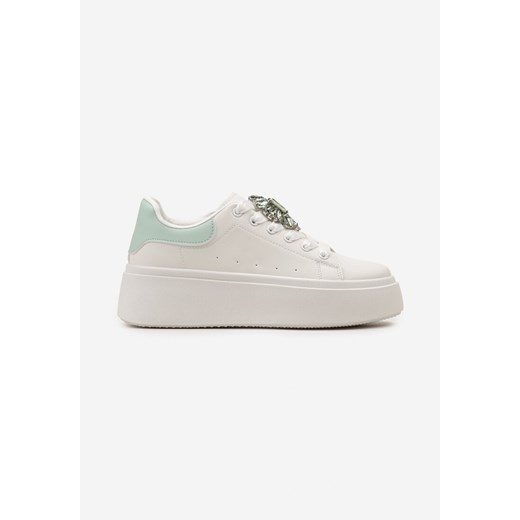 Biało-Zielone Sneakersy na Grubej Podeszwie z Ozdobną Aplikacją Kamienia Renee 41 renee.pl