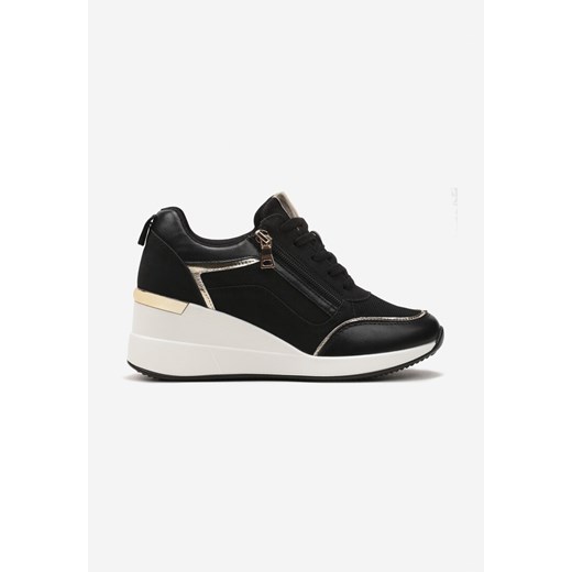 Czarne Sneakersy Ozdobione Suwakiem i Metalowymi Aplikacjami na Koturnie Renee 39 renee.pl