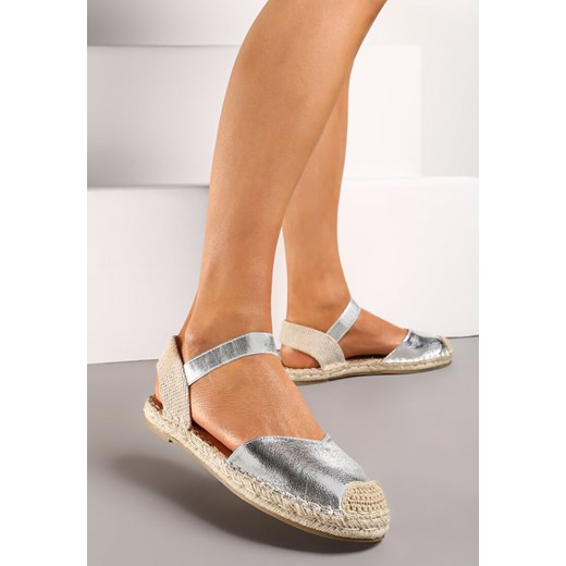Srebrne Espadryle z Odkrytą Piętą Ozdobione Plecionką Nrtemisia ze sklepu renee.pl w kategorii Espadryle damskie - zdjęcie 173223921