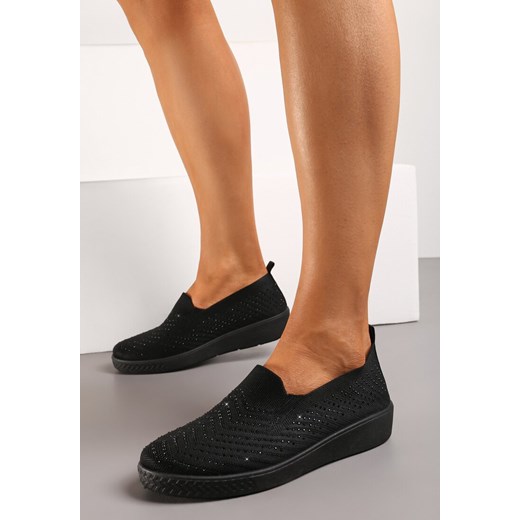 Czarne Wsuwane Tenisówki ze Skarpetkową Cholewką z Cyrkoniami Siwina Renee 38 renee.pl