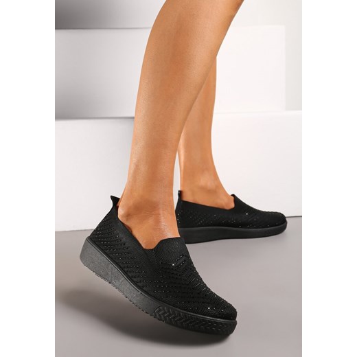 Czarne Wsuwane Tenisówki ze Skarpetkową Cholewką z Cyrkoniami Siwina Renee 41 renee.pl