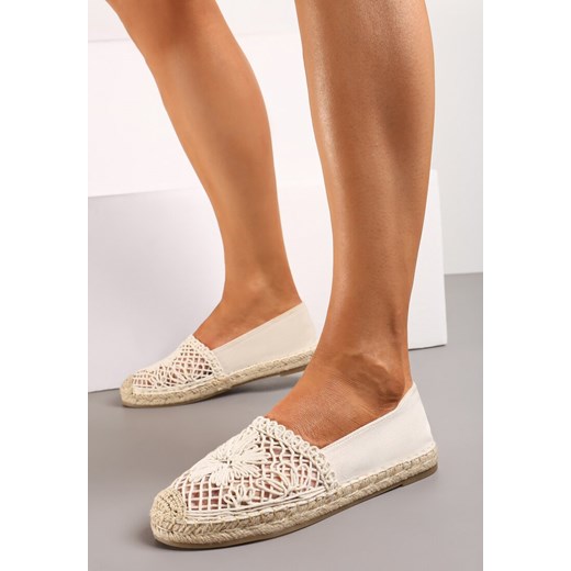 Beżowe Płaskie Espadryle z Ażurową Wstawką na Nosku i Plecioną Podeszwą Rowenas ze sklepu renee.pl w kategorii Espadryle damskie - zdjęcie 173226051