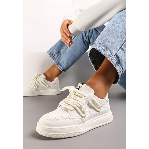 Beżowe Sneakersy Ozdobione Naszywką z Pandą i Szerokimi Sznurówkami Wannia ze sklepu renee.pl w kategorii Buty sportowe damskie - zdjęcie 173226321
