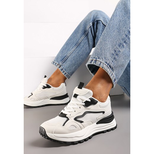 Beżowo-Czarne Sneakersy na Niskiej Platformie z Siateczką z Ozdobnymi Wstawkami Lelphine ze sklepu renee.pl w kategorii Buty sportowe damskie - zdjęcie 173226774