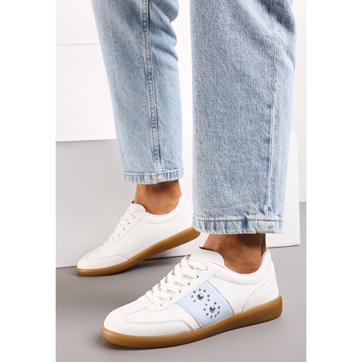 Biało-Niebieskie Sneakersy na Płaskiej Podeszwie z Wiązaniem i Ozdobną Wstawką Drukesti ze sklepu renee.pl w kategorii Buty sportowe damskie - zdjęcie 173226840