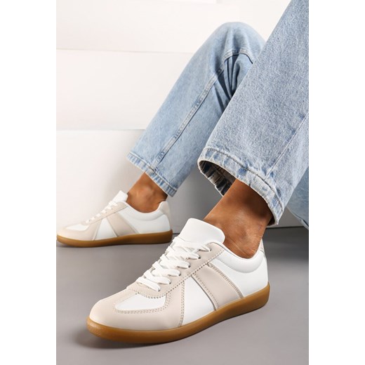 Beżowo-Białe Sneakersy Tenisówki z Ozdobnymi Przeszyciami Sumina ze sklepu renee.pl w kategorii Buty sportowe damskie - zdjęcie 173226852