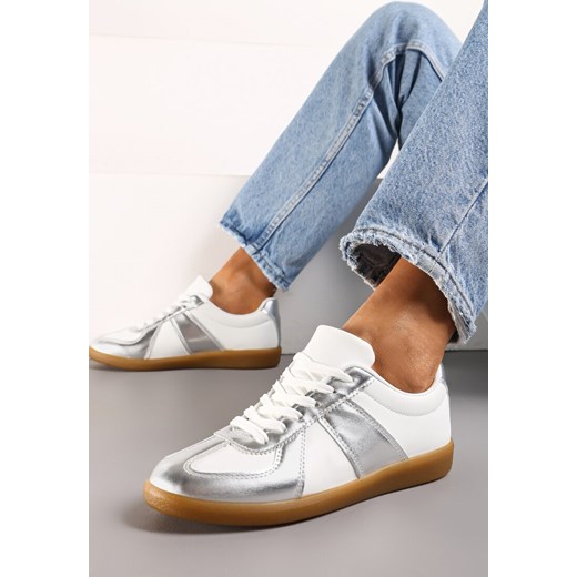 Srebrno-Białe Sneakersy Tenisówki z Ozdobnymi Przeszyciami Sumina ze sklepu renee.pl w kategorii Buty sportowe damskie - zdjęcie 173226882