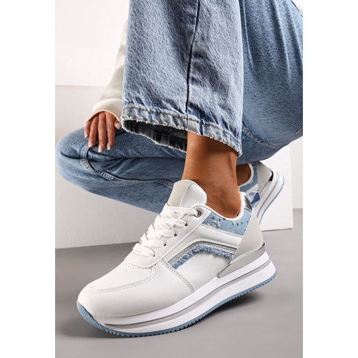 Biało-Niebieskie Sneakersy na Piankowej Podeszwie z Brokatowymi Wstawkami Pallasia ze sklepu renee.pl w kategorii Buty sportowe damskie - zdjęcie 173227464