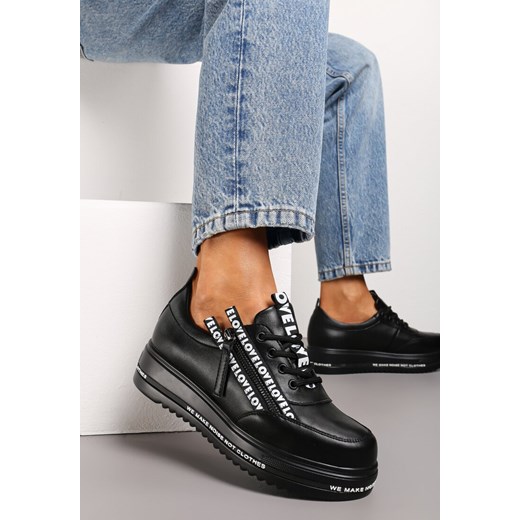 Czarne Sneakersy na Platformie ze Skórzaną Wkładką Zapinane z Boku na Zamek Błyskawiczny Urithas ze sklepu renee.pl w kategorii Buty sportowe damskie - zdjęcie 173228304