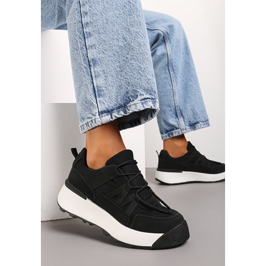Czarne Casualowe Sneakersy na Platformie Wiązane przed Kostkę Rhialyn Renee 38 renee.pl