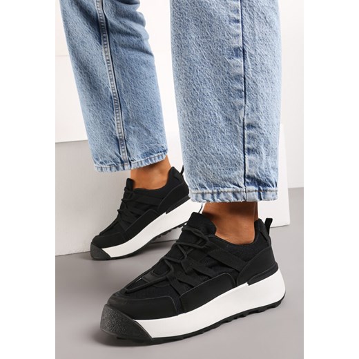 Czarne Casualowe Sneakersy na Platformie Wiązane przed Kostkę Rhialyn Renee 36 renee.pl