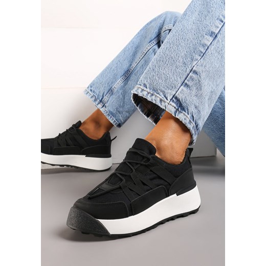 Czarne Casualowe Sneakersy na Platformie Wiązane przed Kostkę Rhialyn Renee 41 renee.pl