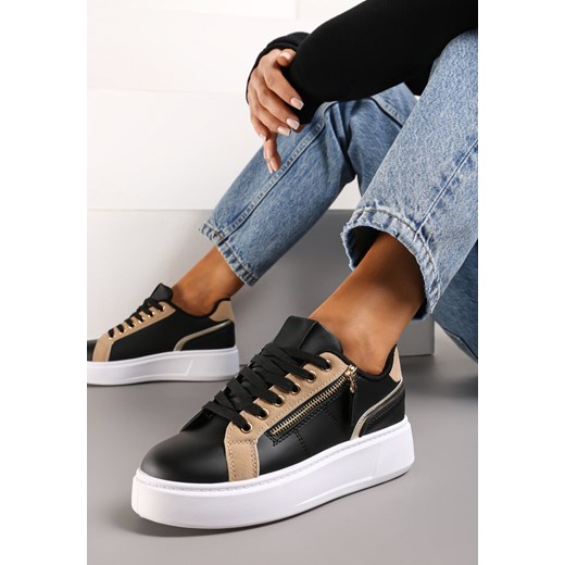 Czarne Sneakersy z Ozdobnym Suwakiem i Platformą Iolanna ze sklepu renee.pl w kategorii Buty sportowe damskie - zdjęcie 173230420