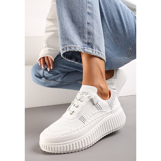 Białe Casualowe Sneakersy z Wiązaniem na Wzorzystej Grubej Podeszwie Aniata ze sklepu renee.pl w kategorii Buty sportowe damskie - zdjęcie 173230570